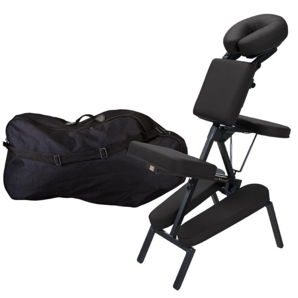 Inner Strength Element massage chair, black, package, sternum pad and strap, black carry case