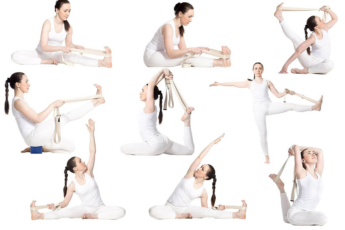 Yoga belt verschillende houdingen en posities