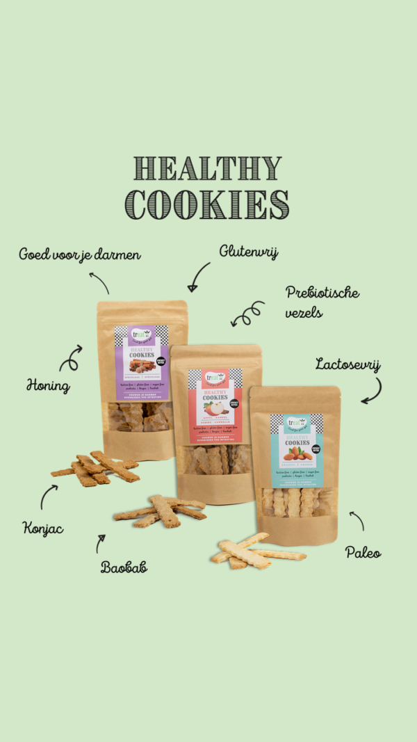 Healthy Cookies Assortiment Prébiotique, Riche en fibres, Sans gluten, Sans lactose, Sans sucre, Bon pour l'intestin