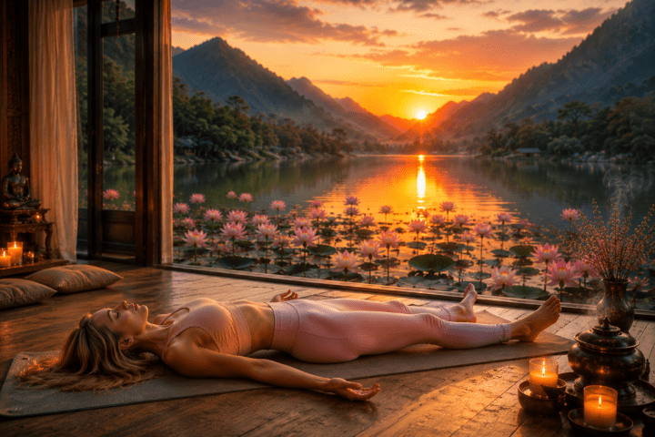 Liggend in meditatie met zelfhypnose